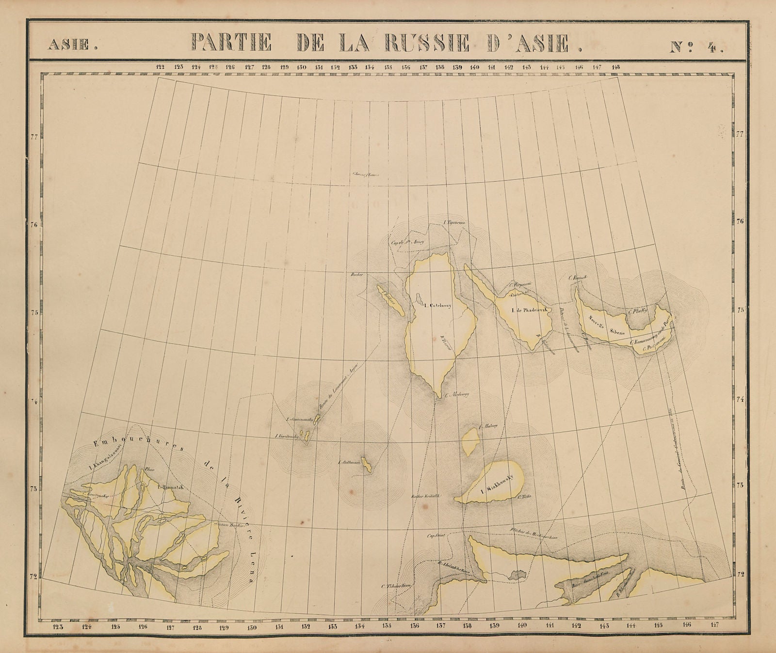 Russie d'Asie #4 Russia. Lena delta & New Siberian Islands VANDERMAELEN 1827 map